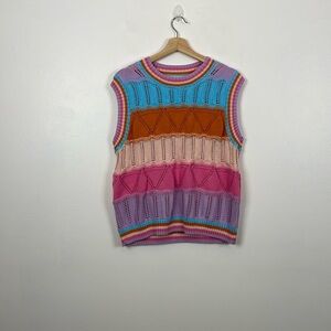 Grace + Karma Crochet Knit Pullover Vest Women 1X Multicolor Sleeveless Pink Top